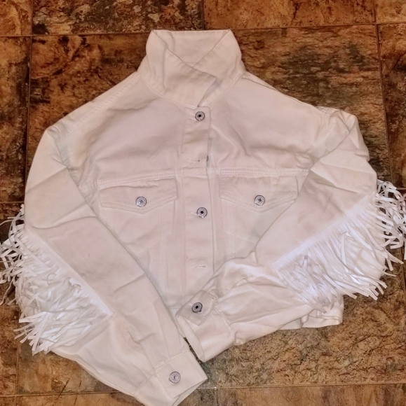 ■SOLD OUT■WHITE WASH FRINGE DETAIL DENIM JACKET - Picture 7 of 8